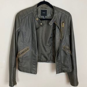 Forever 21 Dark Green Vegan Leather Motorcycle Moto Biker Jacket